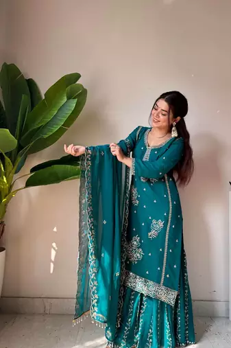 Georgette Kurta Gharara Set with Sequins & Beads Work