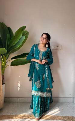 Georgette Kurta Gharara Set with Sequins & Beads Work 4