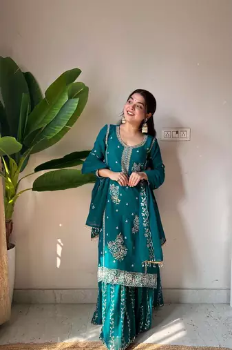 Georgette Kurta Gharara Set with Sequins & Beads Work