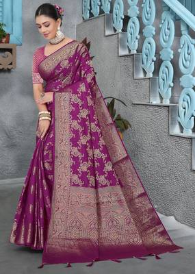 Purple Dola Art Silk Saree with Rich Zari Woven Work & Traditional Border | Unstitched Blouse Included by Maharanga 1