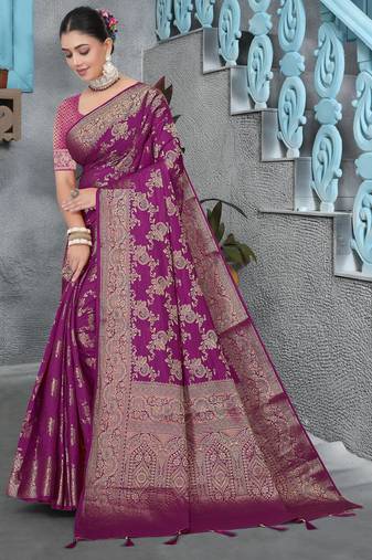 Purple Dola Art Silk Saree with Rich Zari Woven Work & Traditional Border | Unstitched Blouse Included by Maharanga