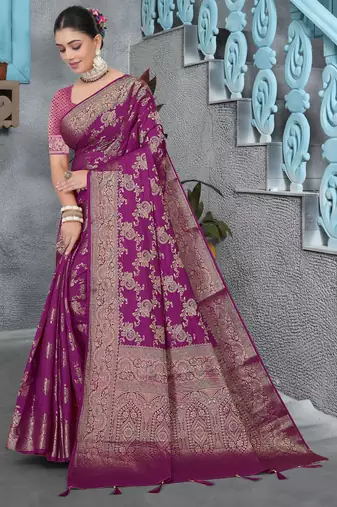 Purple Dola Art Silk Saree with Rich Zari Woven Work & Traditional Border | Unstitched Blouse Included by Maharanga