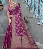 Purple Dola Art Silk Saree with Rich Zari Woven Work & Traditional Border | Unstitched Blouse Included by Maharanga