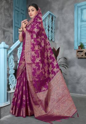 Purple Dola Art Silk Saree with Rich Zari Woven Work & Traditional Border | Unstitched Blouse Included by Maharanga 2