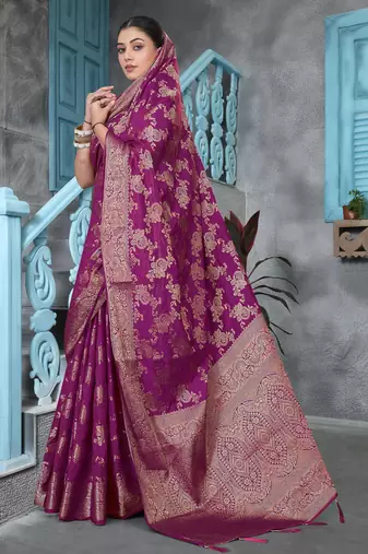 Purple Dola Art Silk Saree with Rich Zari Woven Work & Traditional Border | Unstitched Blouse Included by Maharanga