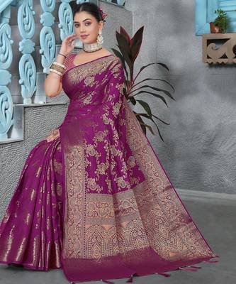 Purple Dola Art Silk Saree with Rich Zari Woven Work & Traditional Border | Unstitched Blouse Included by Maharanga 3