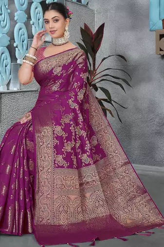 Purple Dola Art Silk Saree with Rich Zari Woven Work & Traditional Border | Unstitched Blouse Included by Maharanga