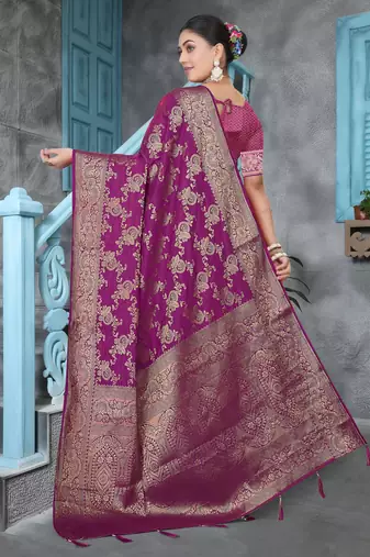 Purple Dola Art Silk Saree with Rich Zari Woven Work & Traditional Border | Unstitched Blouse Included by Maharanga