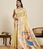lemon yellow paithani meenakari zari woven art silk blend saree with blouse