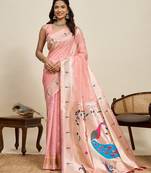 pastel pink paithani meenakari zari woven art silk blend saree with blouse