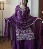 Purple Georgette Embroidered Kurta Palazzo set