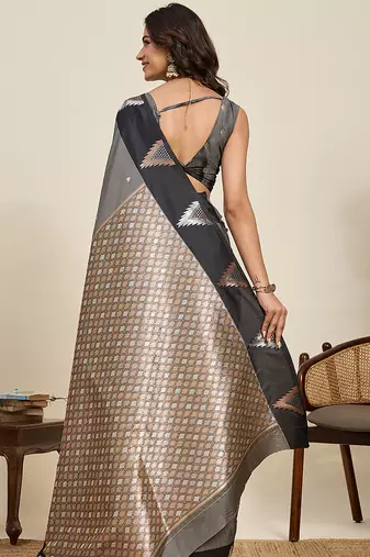 black banarasi zari woven soft art silk traditional saree with blouse