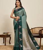 green banarasi zari woven soft art silk traditional saree with blouse