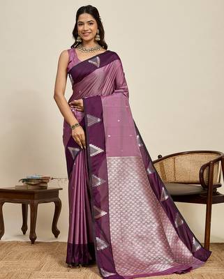 magenta banarasi zari woven soft art silk traditional saree with blouse 1