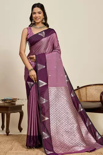 magenta banarasi zari woven soft art silk traditional saree with blouse
