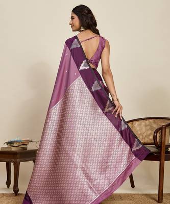 magenta banarasi zari woven soft art silk traditional saree with blouse 2