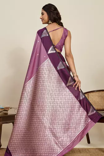 magenta banarasi zari woven soft art silk traditional saree with blouse