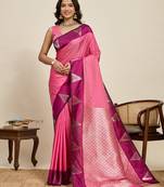 pink banarasi zari woven soft art silk traditional saree with blouse