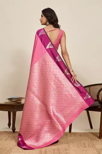 pink banarasi zari woven soft art silk traditional saree with blouse