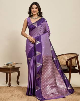 purple banarasi zari woven soft art silk traditional saree with blouse 1
