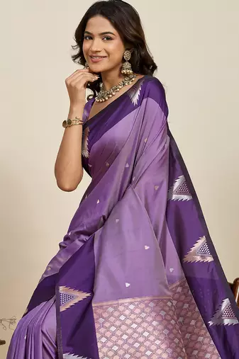 purple banarasi zari woven soft art silk traditional saree with blouse