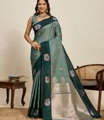 green floral zari banarasi art silk festival wear saree with blouse