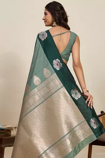 green floral zari banarasi art silk festival wear saree with blouse