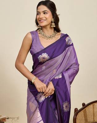 purple zari woven banarasi art silk classic ethnic saree with blouse 4