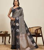 black banarasi zari woven soft art silk traditional saree with blouse
