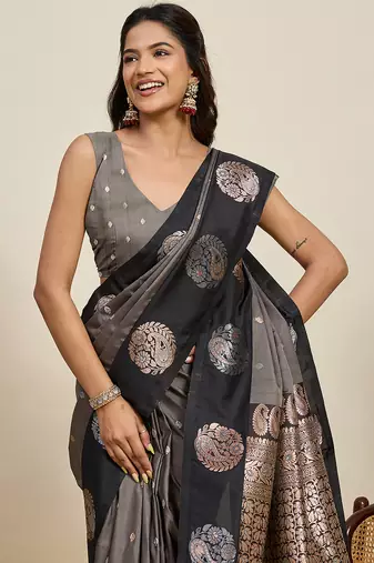 black banarasi zari woven soft art silk traditional saree with blouse