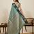 green banarasi soft art silk saree with gold silver zari border