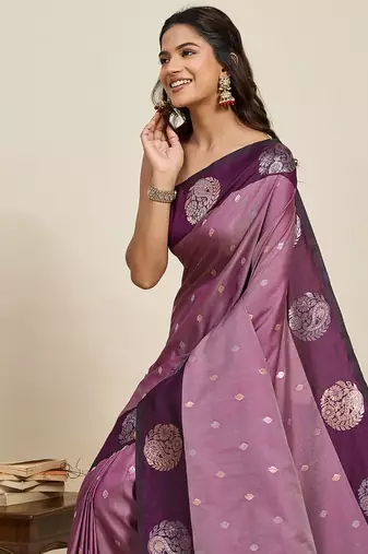 magenta soft art silk banarasi zari saree for festive wear