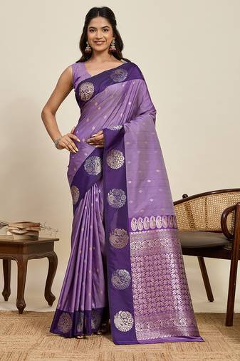 purple traditional banarasi zari soft art silk saree with blouse