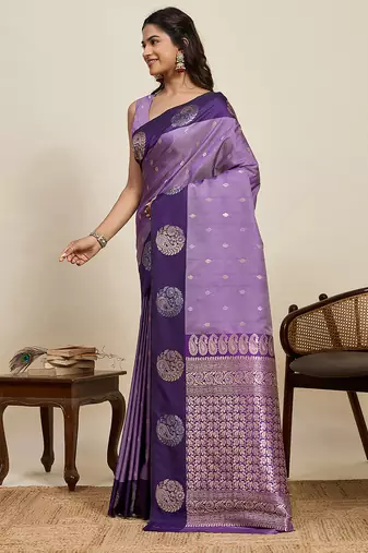 purple traditional banarasi zari soft art silk saree with blouse
