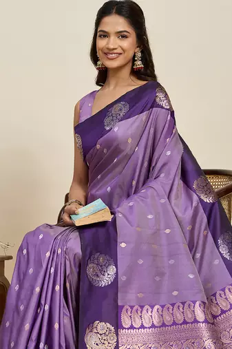 purple traditional banarasi zari soft art silk saree with blouse