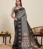 black banarasi zari woven soft art silk traditional saree with blouse
