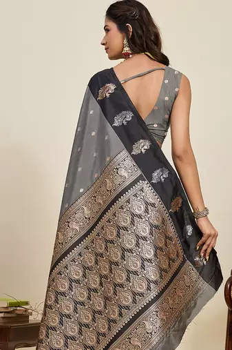 black banarasi zari woven soft art silk traditional saree with blouse