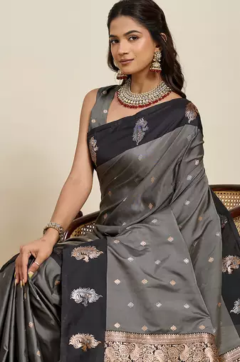 black banarasi zari woven soft art silk traditional saree with blouse