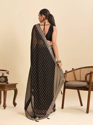 black sequin embroidered georgette fancy saree with designer lace border 2