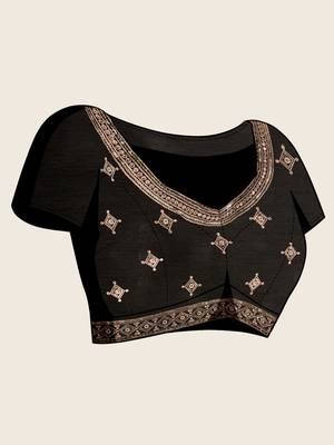 black sequin embroidered georgette fancy saree with designer lace border 5