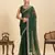 green embroidered georgette fancy saree with striped body and heavy pallu