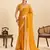mustard party wear georgette fancy saree with embroidery and designer pallu