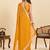 mustard party wear georgette fancy saree with embroidery and designer pallu