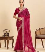 dark pink georgette fancy saree with sequin work and stylish border design