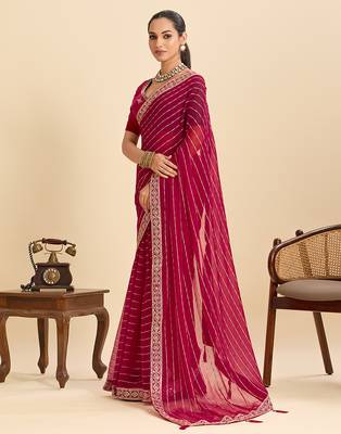 dark pink georgette fancy saree with sequin work and stylish border design 3
