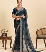 teal georgette fancy saree with sequin work and stylish border design