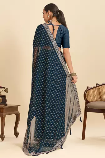teal georgette fancy saree with sequin work and stylish border design