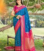 blue color soft silk blend woven work women's beautiful saree