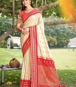 cream color soft silk blend woven work women's beautiful saree