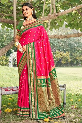 pink color soft silk blend woven work women's beautiful saree